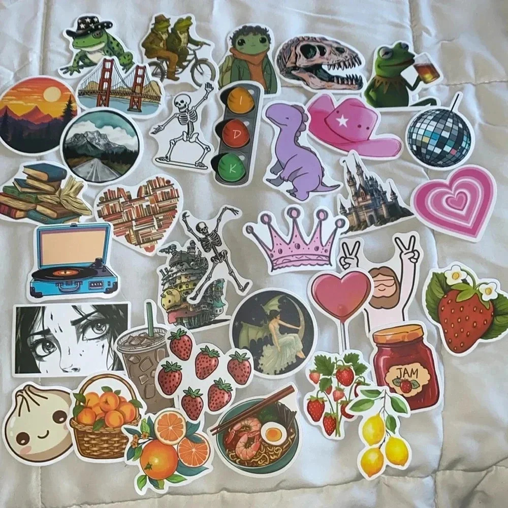 💚2/$15 pack of 35 Aesthetic, Cute, Trendy, Food, Travel, Frog, & misc Stickers